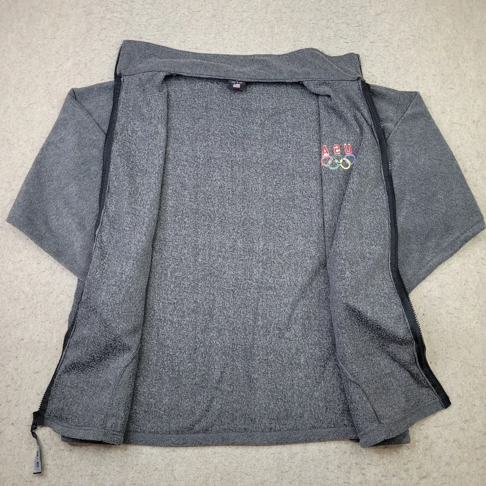 Team USA Olympics Jacket Full Zip Mens XL Gray Fleece Mock Neck Made‎ in USA